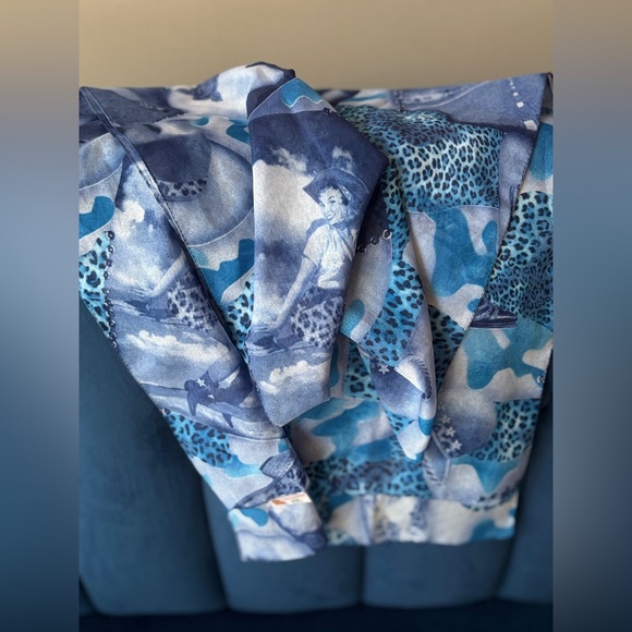 Vintage Blue Cowgirl and Leopard Print Scarf, made in Italy - Picture 5 of 9